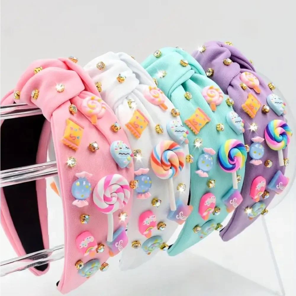 White Candy and Rhinestone Embellished Headband - Picture 3 of 4